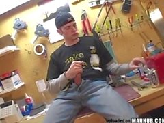 Cute guy masturbates by his tools