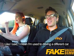 Fake Driving School Redhead lusts after instructors cock