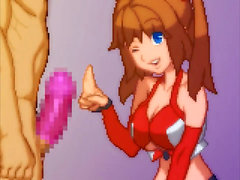 Pixel, cheerleader bondage, busty anime girl