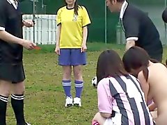 Cute little soccer babe is waiting to receive her