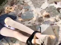 Hot Asian chick outdoor masturbation