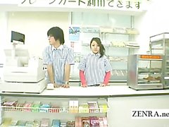 Subtitles weird Japanese bottomless nudists in a store