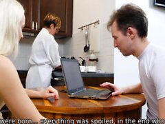 SISPORN. During dinner gal gives stepbro blowjob