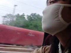 slut chinese wear tight mask on the train