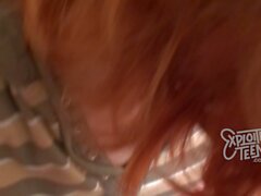 Petite 18 yr old redhead sucks a thick cock