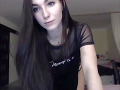 Sexy Brunette Striptease et Masturbation, Cheveux Longs, Cheveux