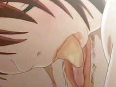 Två anime babes slickar och dela en kuk