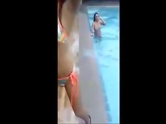Enthusiastic Ladyboys by the pool
