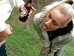 Guy fucking and pissing on dirty blonde