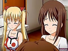 De dos muchachas en trajes de baño hentai de deciden joder