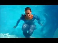 wetlook swiss girl with fully clothed swimming